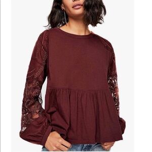 FREE PEOPLE embroidered Penny top blouse burgundy size XS